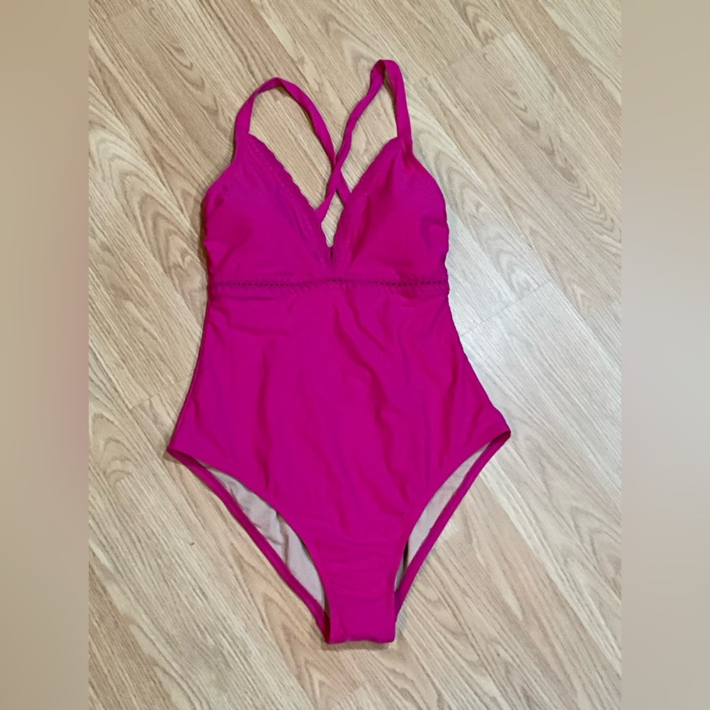 Kona Sol Pink One Piece Swimsuit Racerback High-Cut